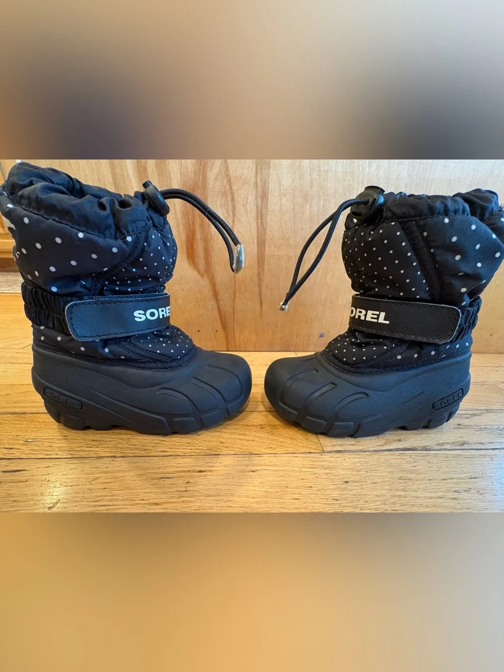 Sorel Kids Flurry Boot in Black and White Polka Dot Print